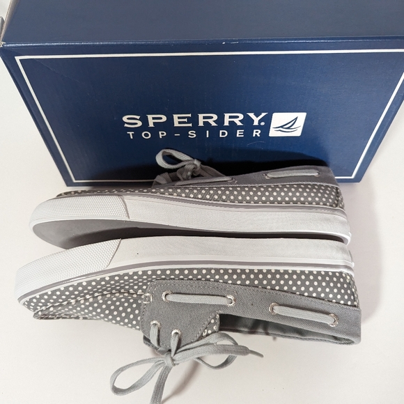NIB Sperry Women's Top sider Gray & White Polka Dots Size 9 - Picture 2 of 9